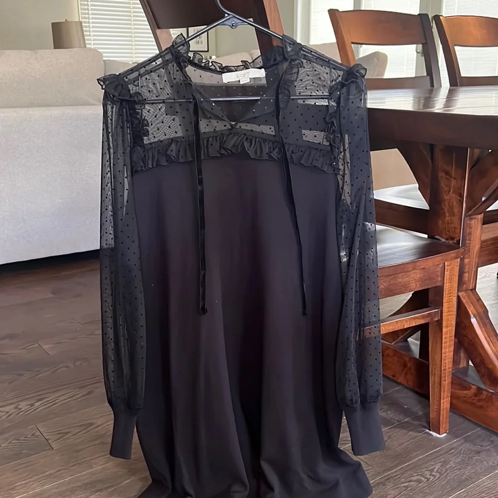 LOFT Velvet Dot Mixed Media Sweater Dress - Picture 2 of 7